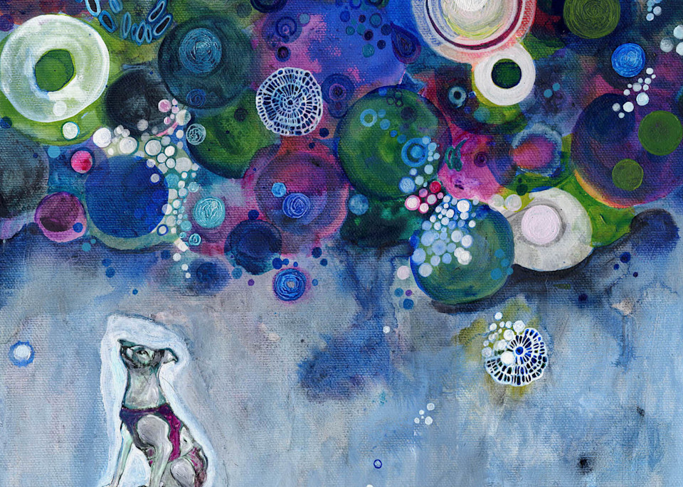 Portrait of Laika, Canine Cosmonaut - Contemporary painting by Marilyn Cvitanic