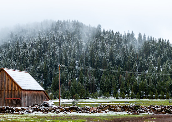 Snowy Barn In Childs Meadow Panoramic Photography Art | Catherine Balck Photography