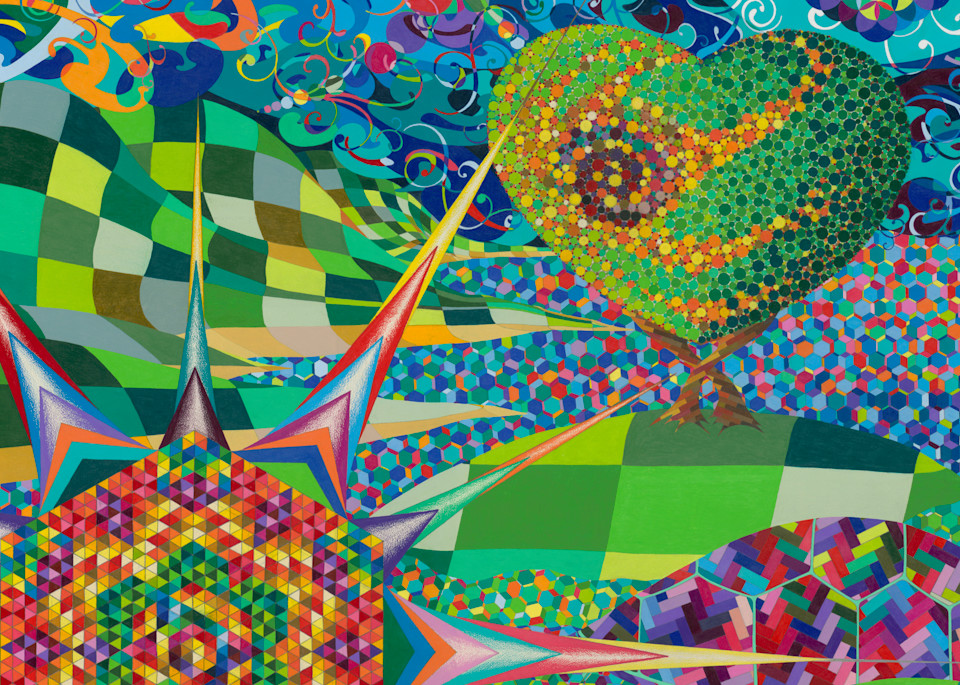 Cultivate, Follow Bliss | Abstract Fantasy Nature Art | Sacred Geometry Patterns | Geometric Art | Colored Pencil Drawing | Sun, Moon, Heart Art | Wall Art | Prints | Mark Allen Raphael Keller | 11thDC.com