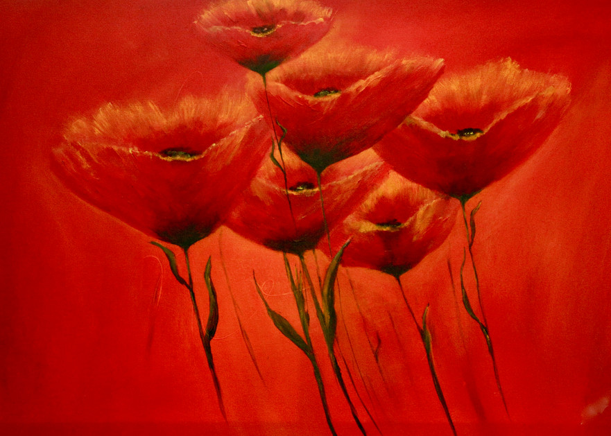 Red On Red Poppies Art | Marie Art Gallery