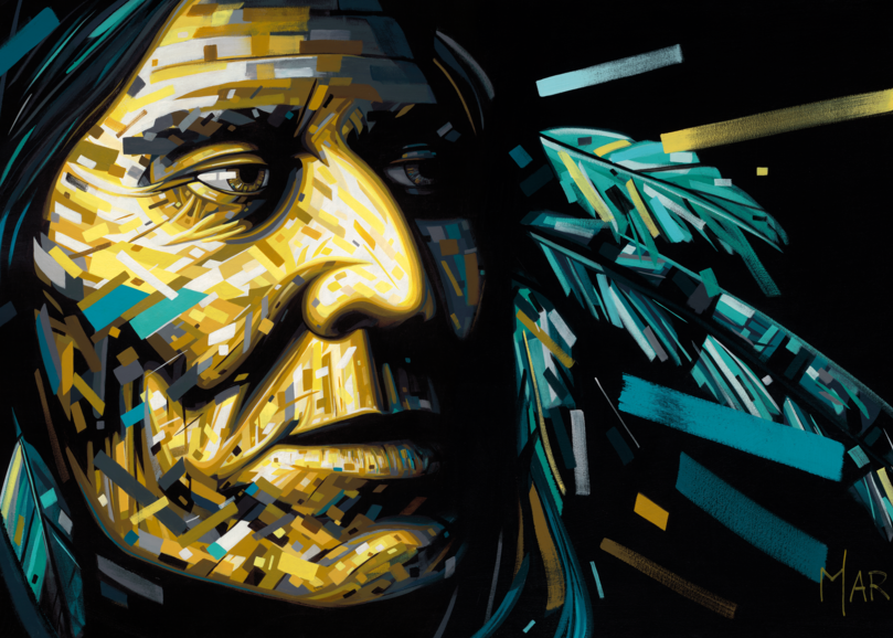 Art, Painting, Amerindian, Native American, Indian, native, tribal, chief,  community, nation, people, the head of a tribe or clan, chieftain, commander, indigenous, aboriginal people, first nations, autochthonous, Aboriginal, Amerind, North America