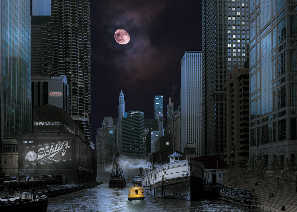 Chicago River Grain Towers, Nighttime Art | Mark Hersch Photography
