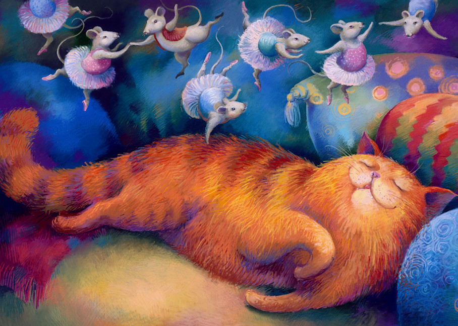 cat, ballet, dreams, pastel, painting