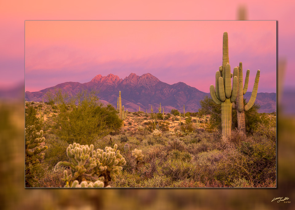 Four Peaks   Sunset Pink H 3D Photography Art | Whispering Impressions
