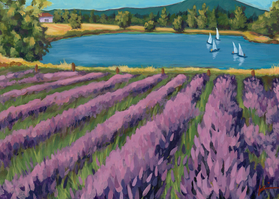Kim Bruder - Lavender Field with Sailboats