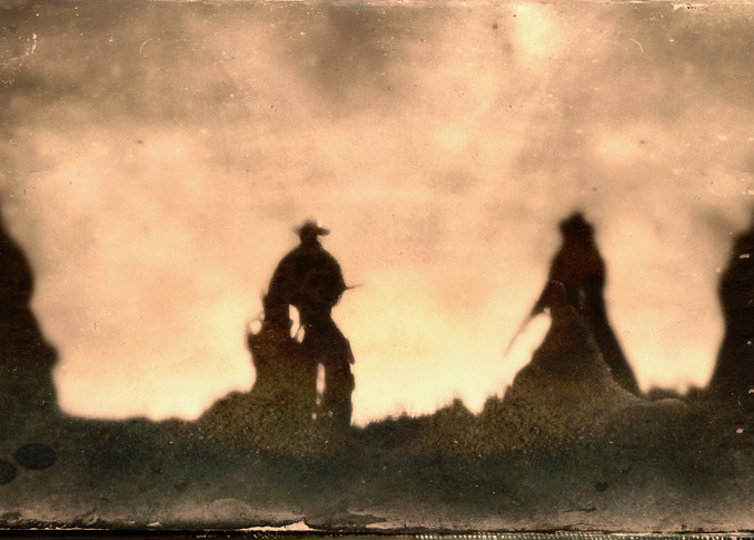 Tintype cowboy gang, an altered image of an oil painting based on vintage old western photos.