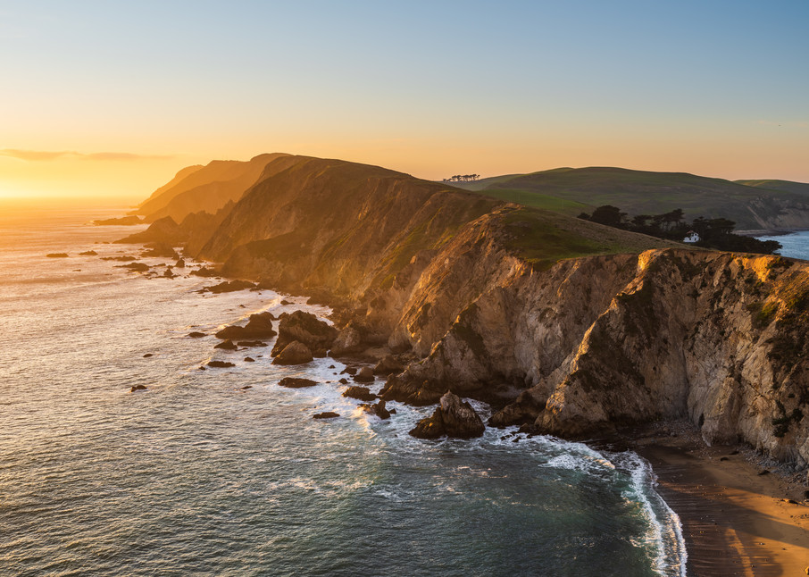The sun sets over Point Reyes north of San Francisco, CA