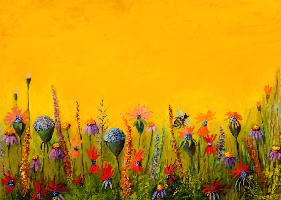 Wildflower & Bee Canvas Wall Art Prints 