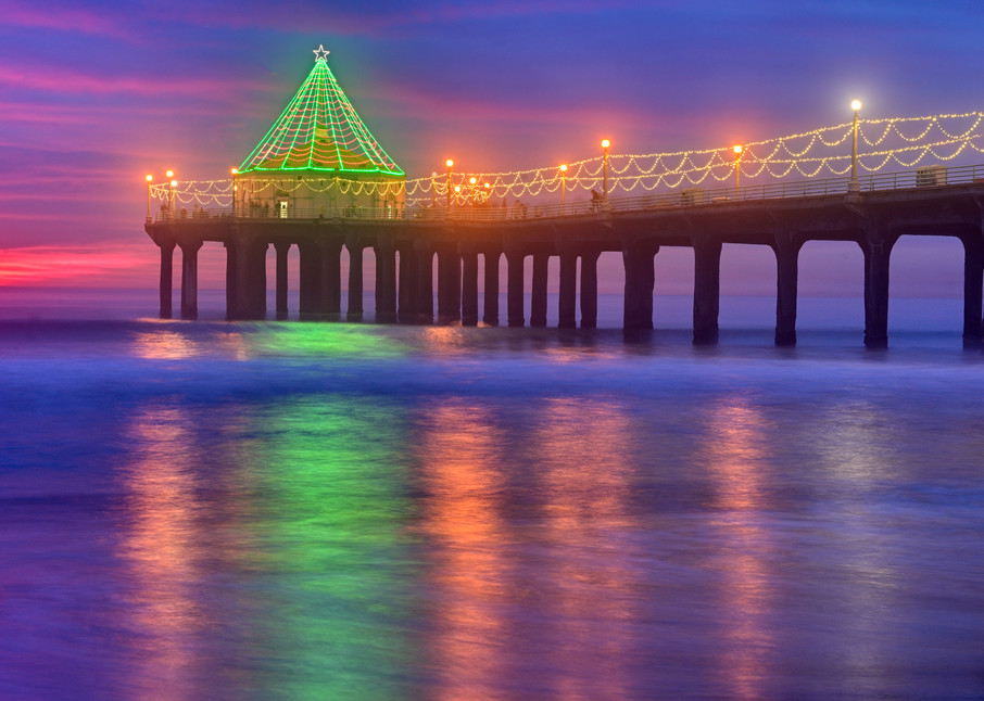 Manhattan Beach Pier Christmas Lights Photography Art | zoeimagery.XYZ