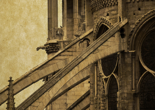 The flying buttresses of Notre Dame cathedral.