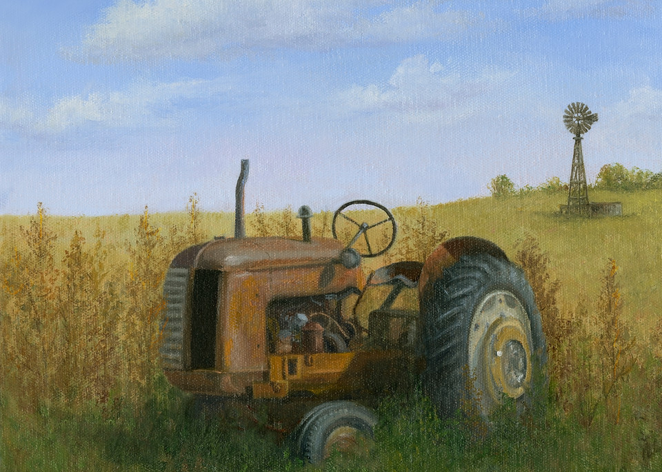 print, old-tractor, red-tractor, windmill, cockshott, cockshott-tractor