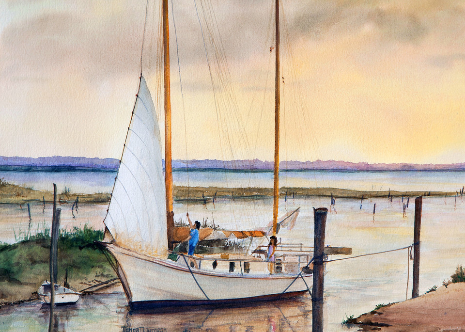 Relax with Tangier Island Sails, a Watercolor Print by Donna D. Turgeon