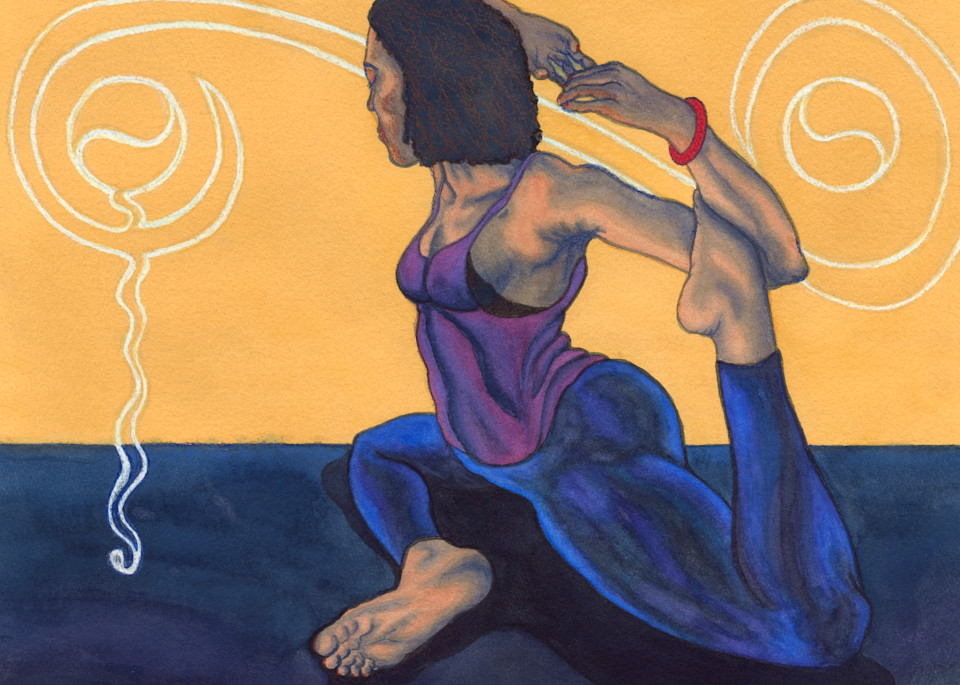 mermaid pose in watercolor, watercolors of yoga, asana images,  