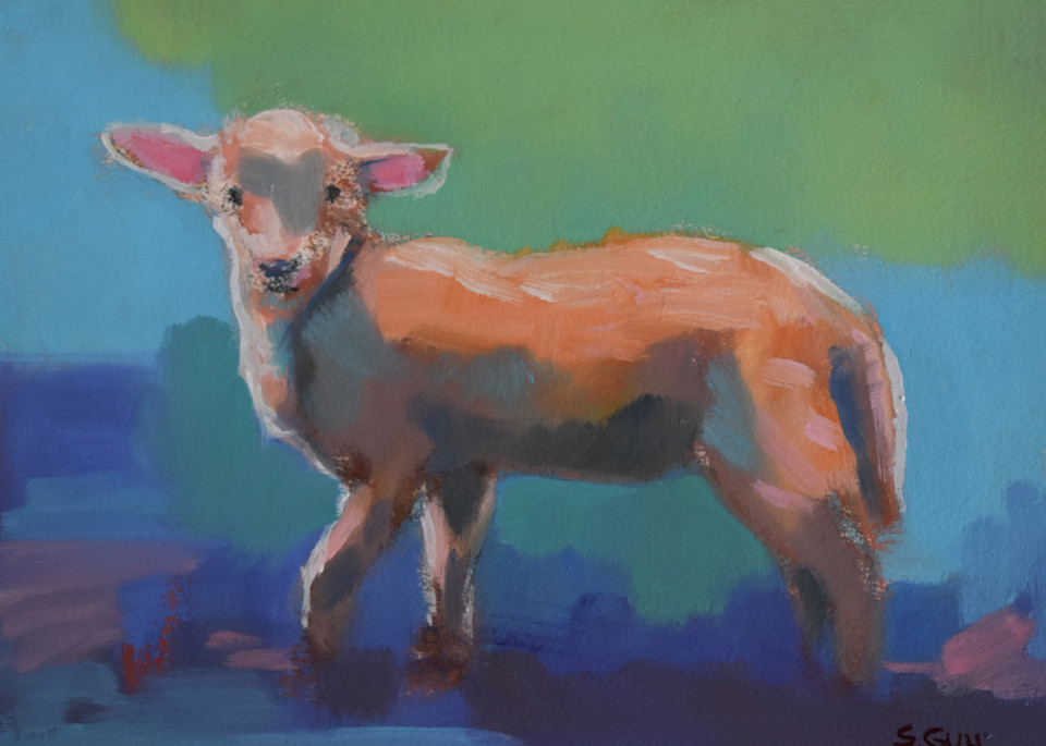 Lamb On Blue Art | Sharon Guy 
