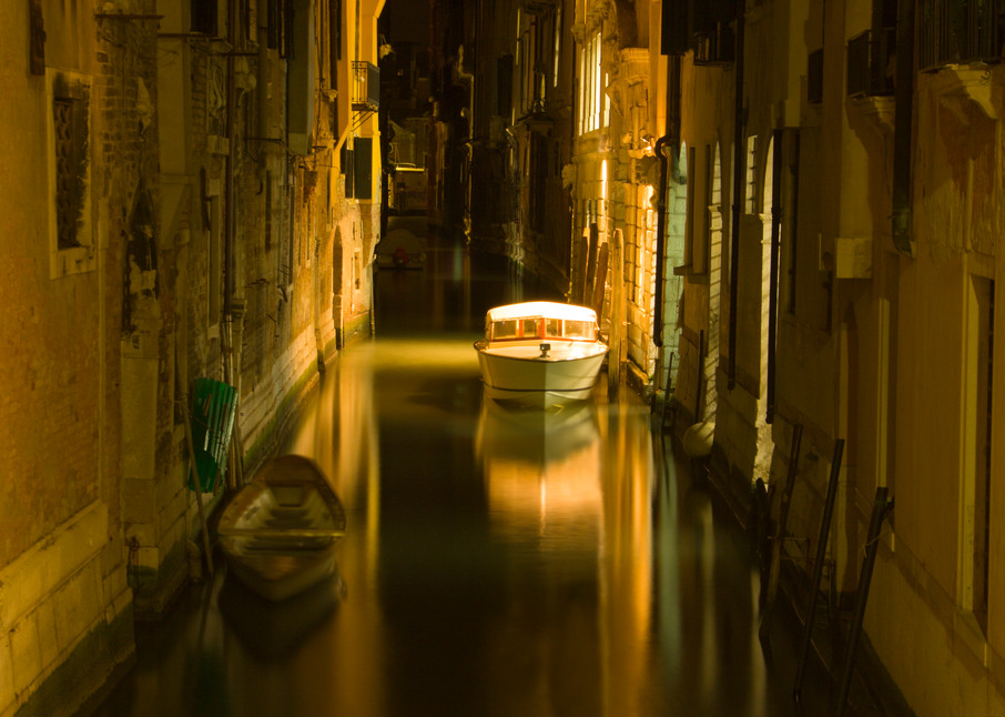 Boat at Night, Venice, Italy 