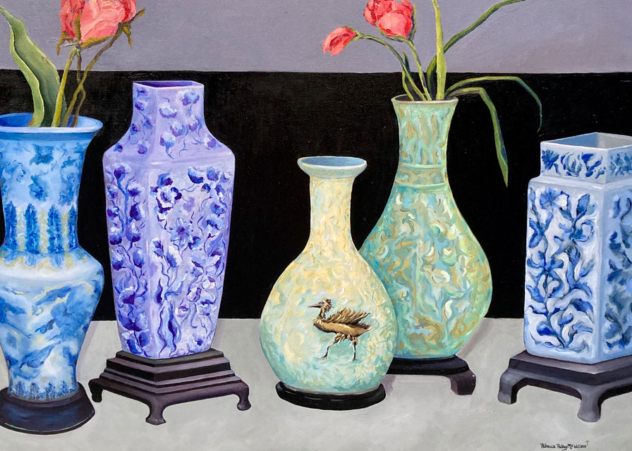 5 Blue Vases In Waiting Art | Rebecca Pelley McWatters, Studio Artist