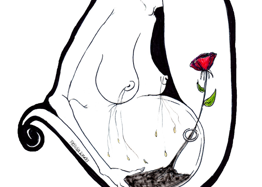 Fertility Painting - Pregnant woman with Rose