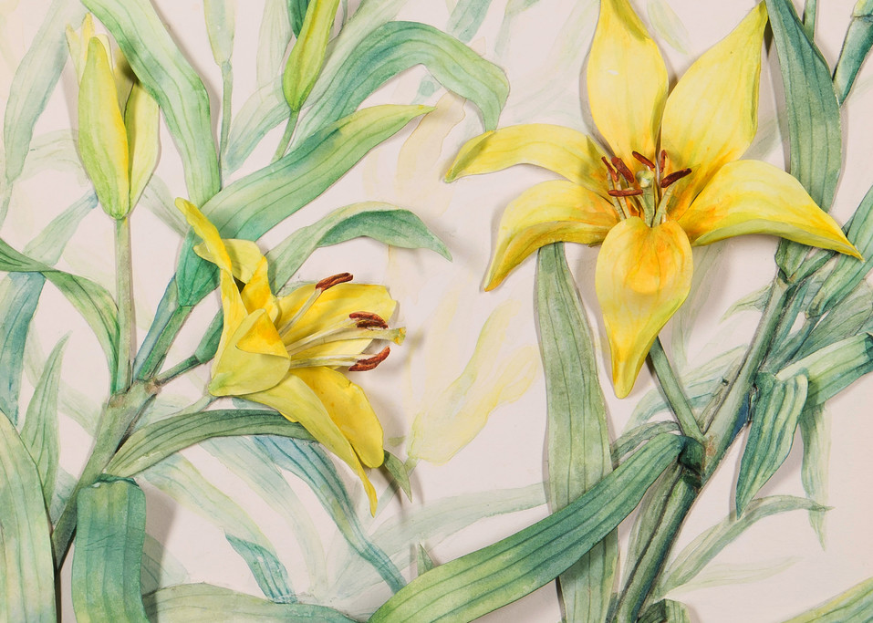 Yellow Asiatic Lily, cut-paper/watercolor created by Donna D Turgeon
