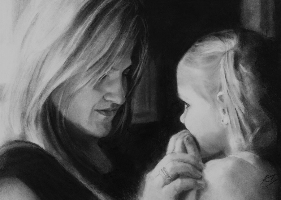 Mother Daughter Art, Charcoal Portrait