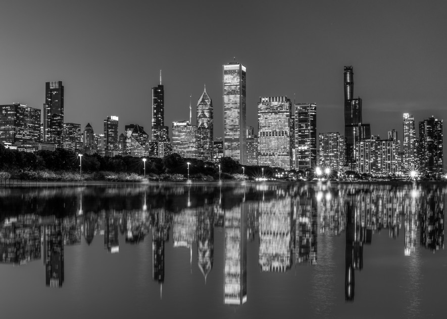 A beautiful reflection of Chicago Skyline on Lake Michigan