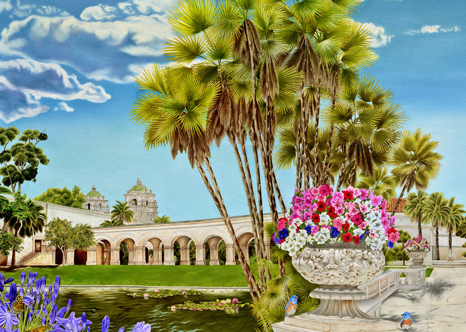 Balboa Park ~ Centennial Tribute   The Lily Pond And The Domes Of Casa Del Prado   Prints Art | Mercedes Fine Art