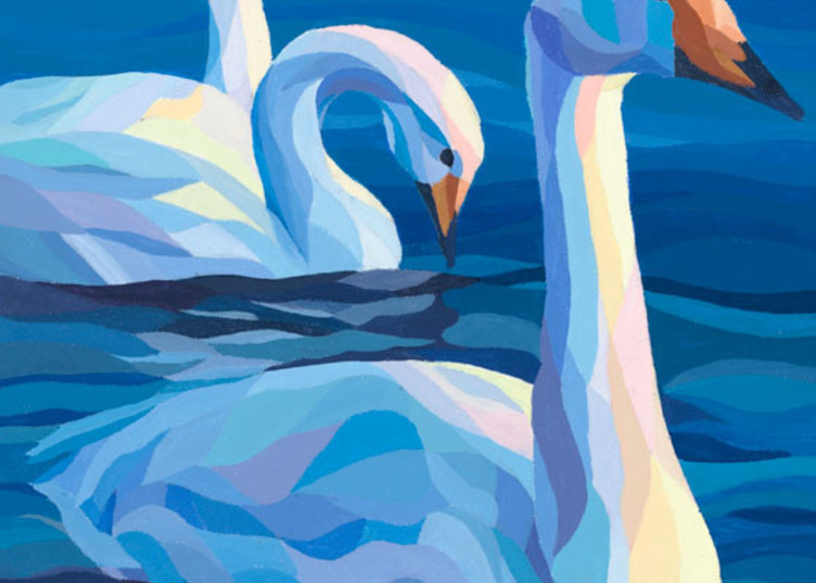 Reproductions from "Swans at Sundown, an original 11x14 acrylic on canvas.
