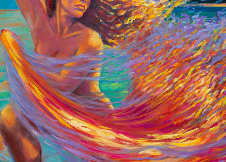 Isa Maria Art Magic - oil painting portraits of Hawaii goddesses and mermaids - Pele Dances with Veil of Fire