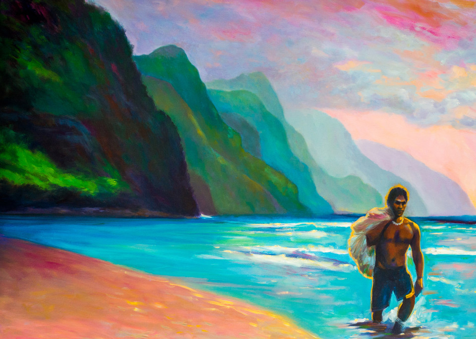 Isa Maria paintings, prints - Kauai, Hawaii, Na Pali Coast - Fisherman at Ke'e