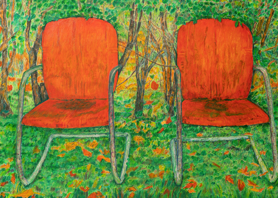open prints, color pencil, ink, chairs