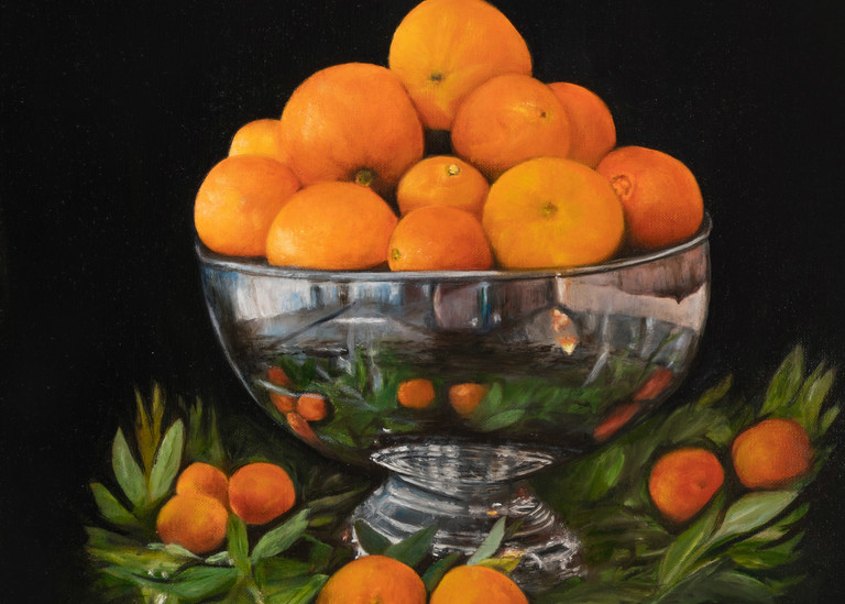 Deliciously Realistic Citrus in Silver Oil Painting Original