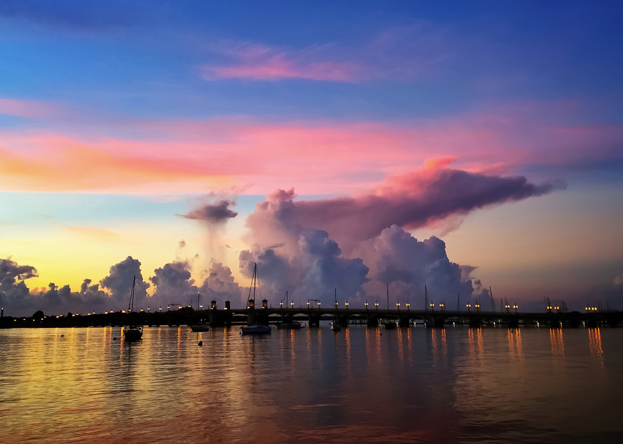 Sunrise Thunderheads Over Lion's Gate Bridge   St Augustine Florida  Photography Art | Distant Light Studio