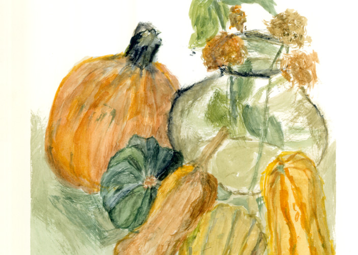 Last Zinnia Still Life With Autumn Squash Art | Howard Lawrence Fine Art