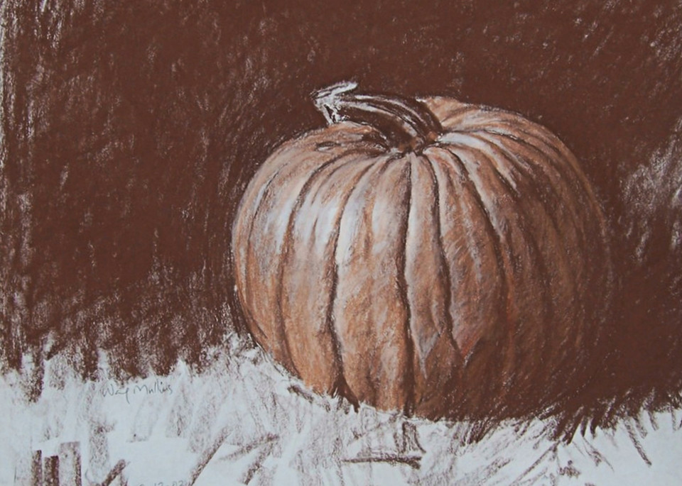 Pumpkin In The Grass Art | Waif Mullins Art