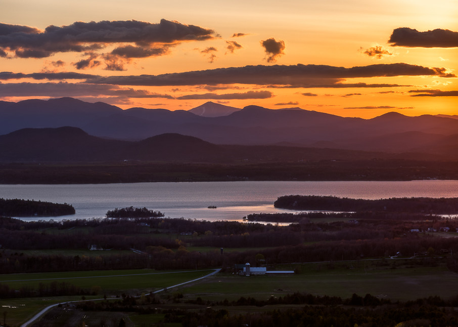 Lake Champlain, the Champlain Valley, and the Adirondack Mountains from Mount Philo State Park