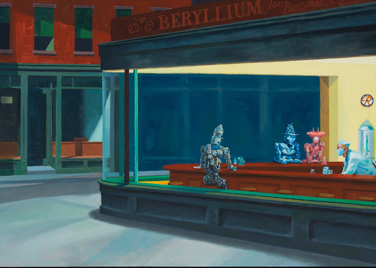 Nighthawks but with Robots painting 