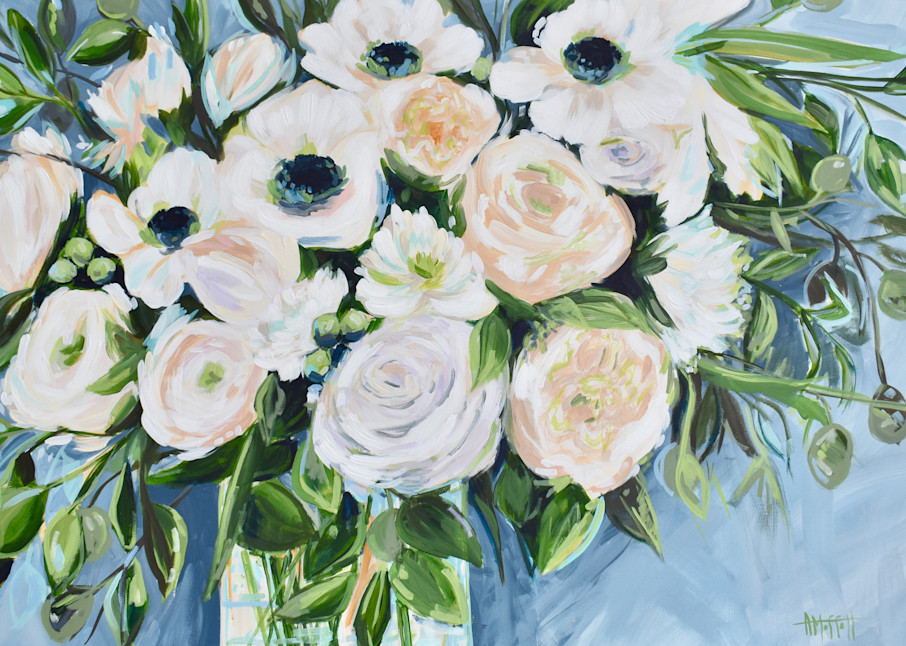 Giclee Print White Peonies and Poppies Floral Art by April Moffatt