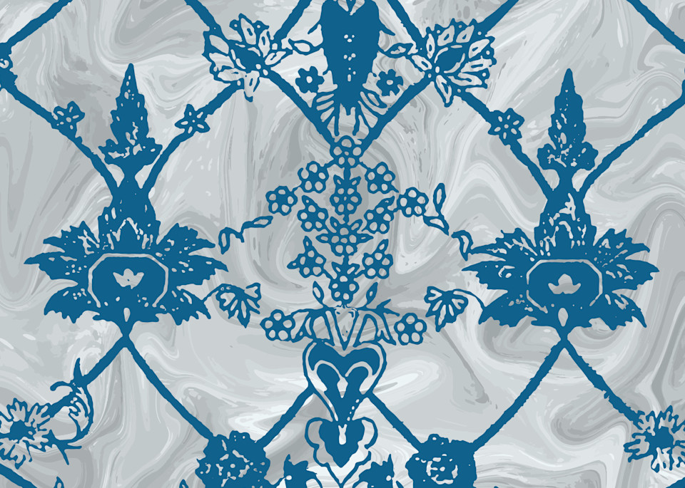 Floral Trellis, Baku Rug Museum, Blue Over Grays Art | Elena Lipkowski Fine Arts