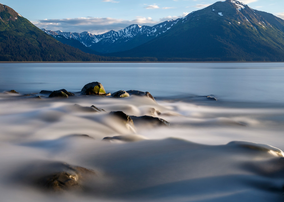 Summer landscape of creek flowing into Turnagain Arm with Kenai Mountains in background   Summer  Southcentral, Alaska 2016

Photo by Jeff Schultz/SchultzPhoto.com  (C) 2016  ALL RIGHTS RESVERVED