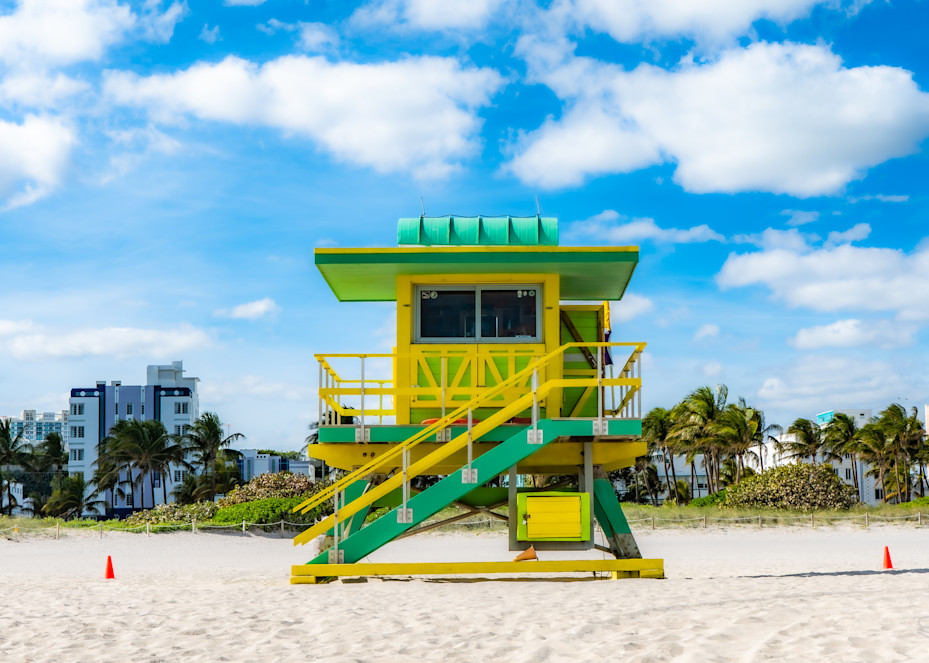  Lifeguard Tower, Green And Yellow Photography Art | Cid Roberts Photography LLC