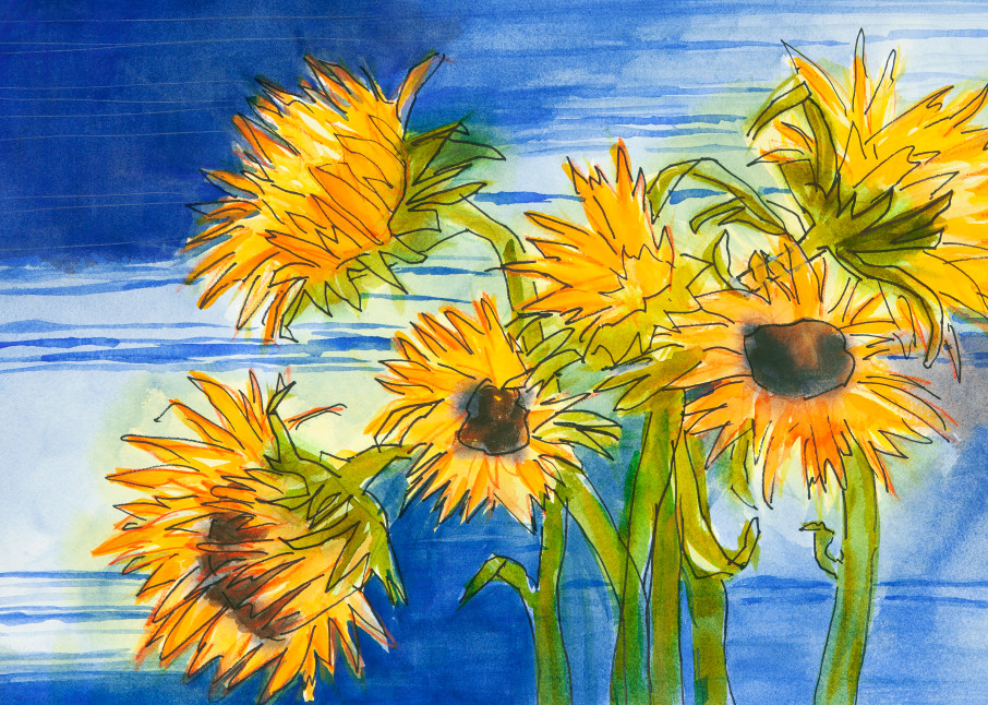 Sunflowers At The Lake Art | Elaine Schaefer Hudson Art