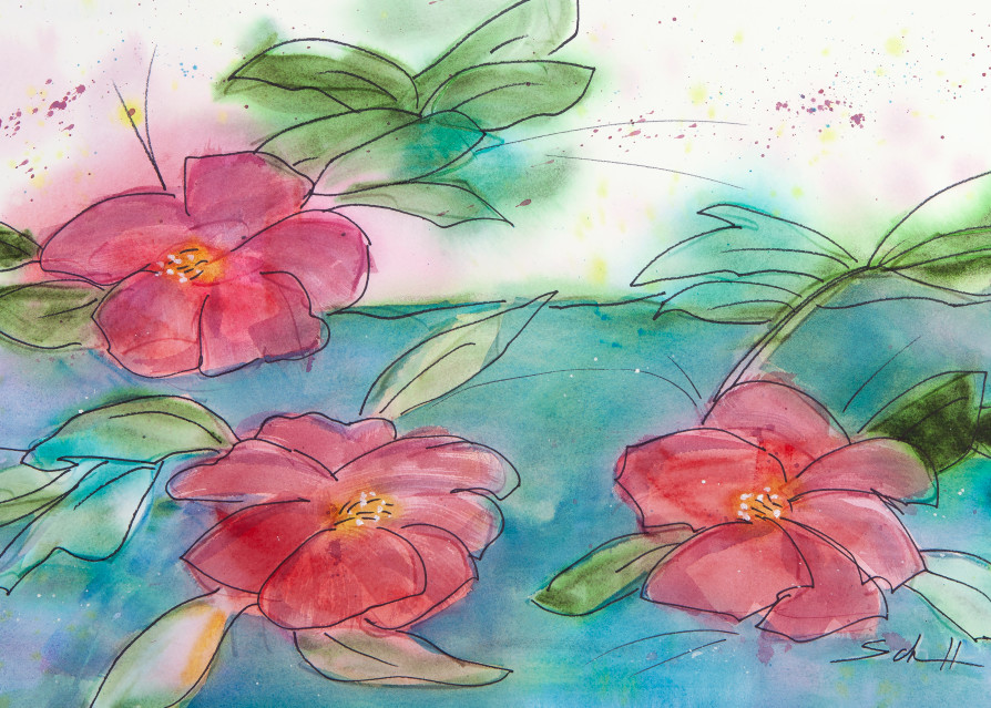 #10 Three Camellias Art | Elaine Schaefer Hudson Art