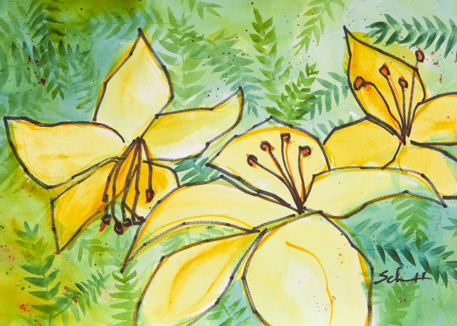 #6 Yellow Lillies Art | Elaine Schaefer Hudson Art