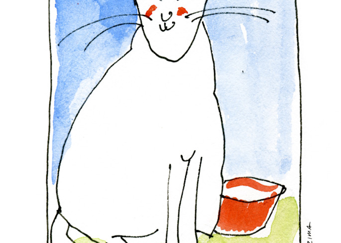 Cat and Bowl-greeting card