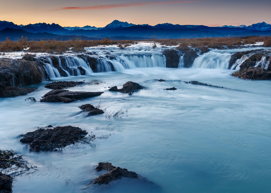 Fall Landscape of waterfalls with Alaska Range background Alaska -- Drift rvr
