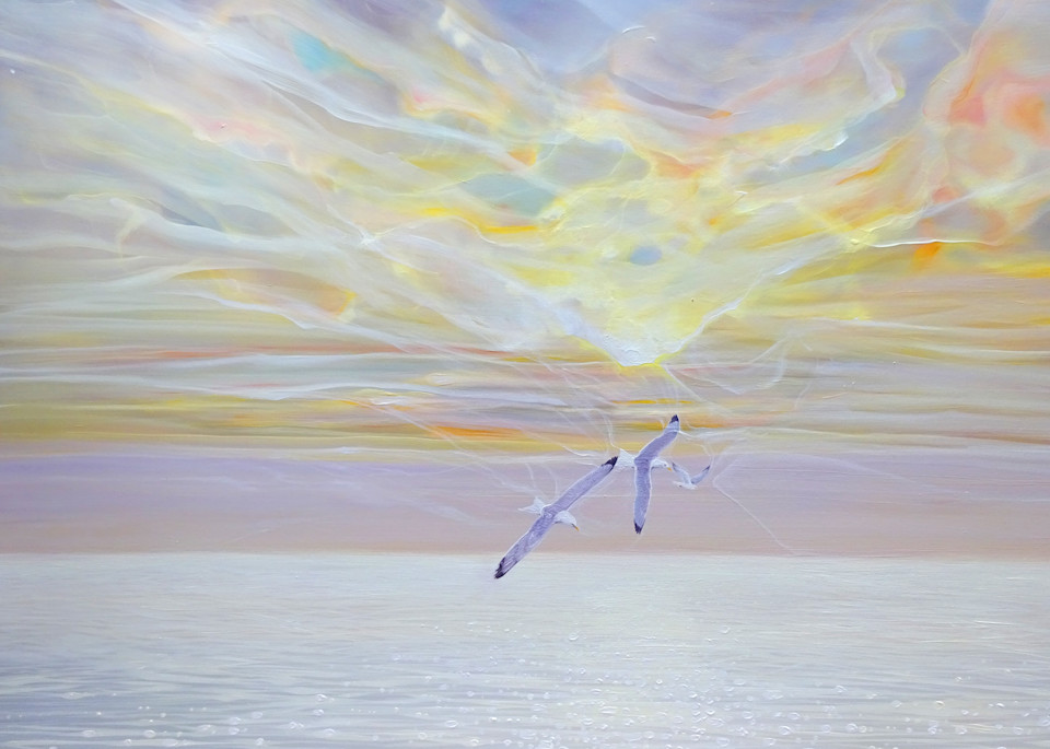 prints on canvas or paper of sea, seagulls and and sky at Seaford in Sussex