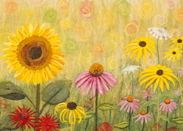 summer, garden, sunflower, bee-balm, print,