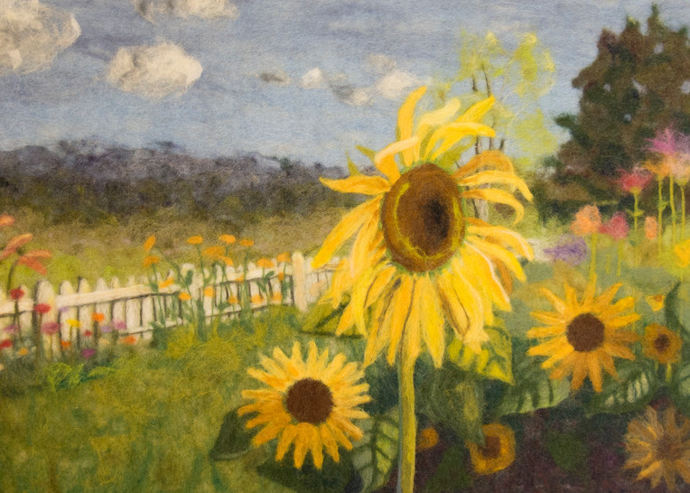 picket-fence, sunflower, garden, print,