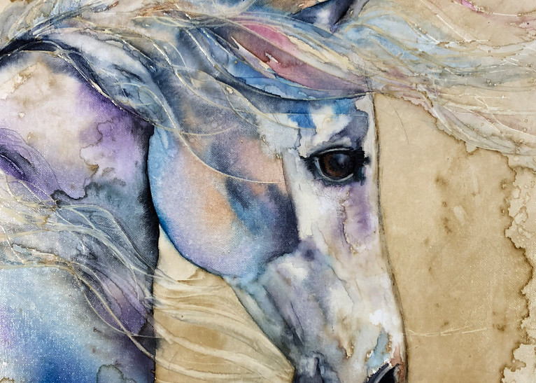 White Wind Horse Mane Watercolor Painting