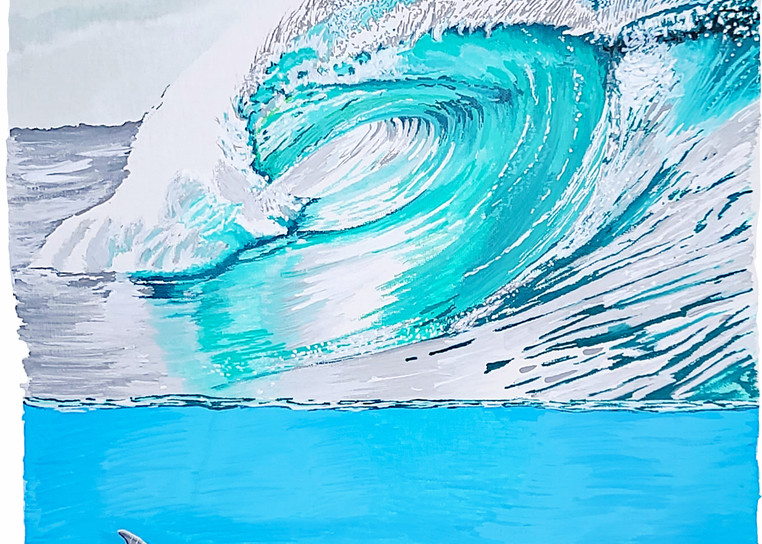Dolphin and Turtle Painting in Surf Art  Category By Posca Paint Pen Artist John Lasonio