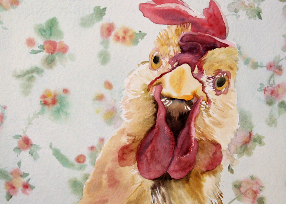 Close-up of a chicken on floral background - watercolor